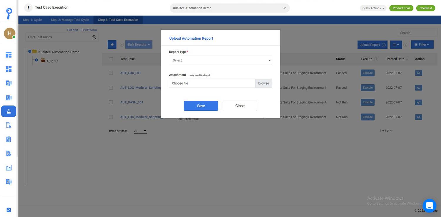 Virtual Report. Upload Upload Report in Test Case | Automation Testing Tools | Kualitee