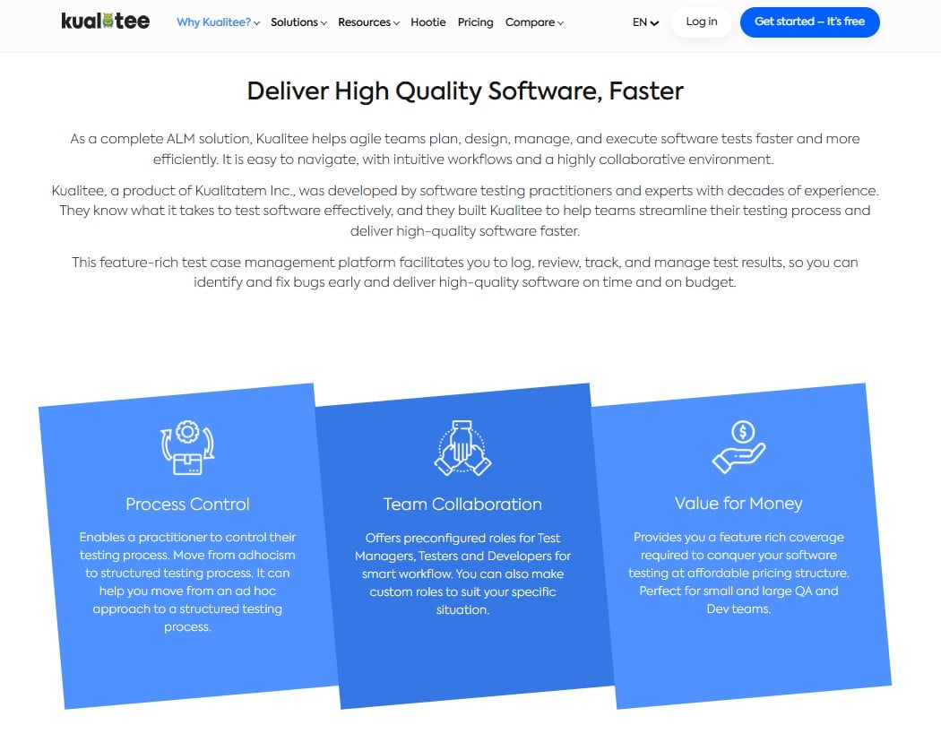 Kualitee's webpage