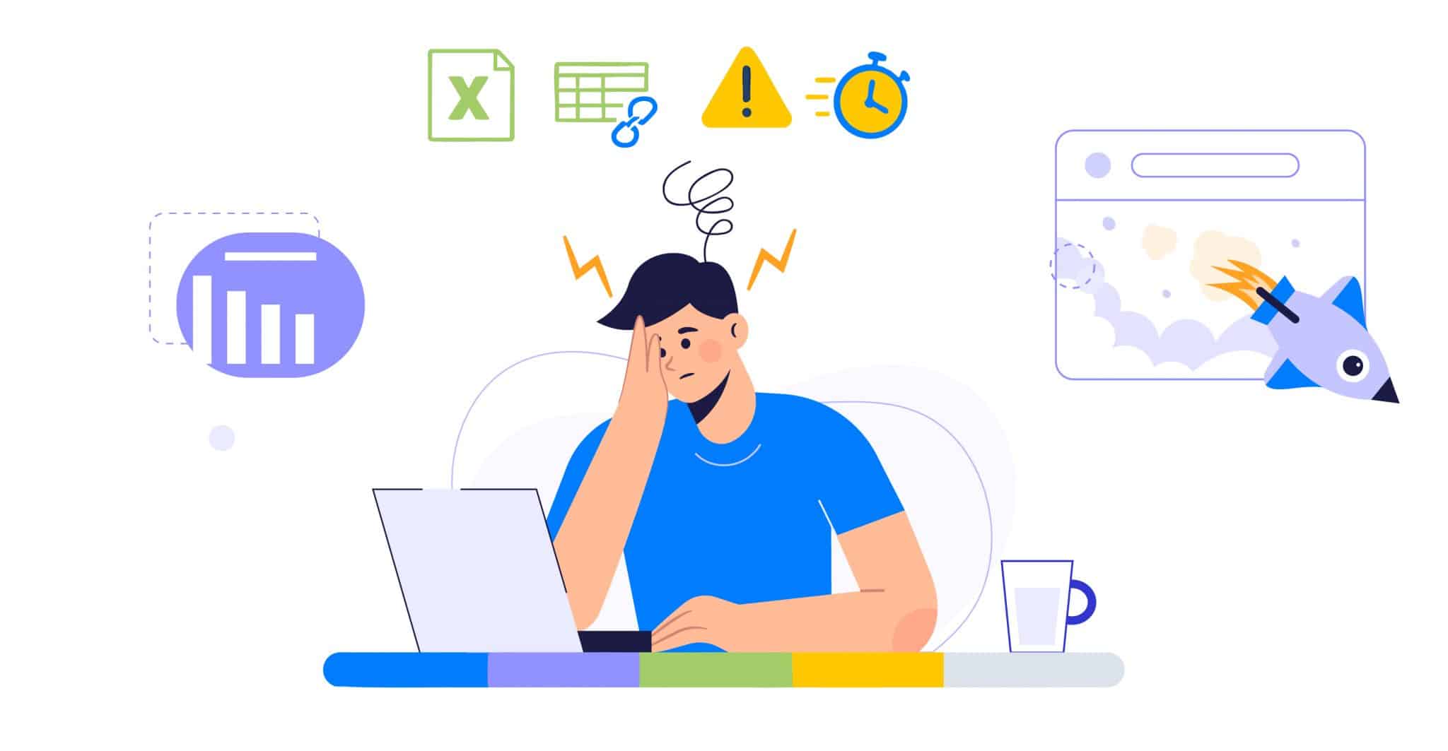 A person frustrated by managing requirements in Excel.